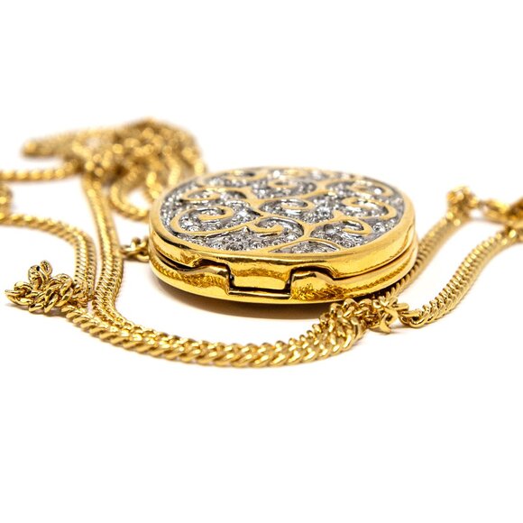 Vtg Butler Fifth Avenue Rhinestones & Enamel Gold Tone Necklace 32" Chain Locket - Picture 10 of 12